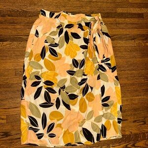 Rachel Zoe Floral Midi Skirt in Yellow, Black, Peach, Olive